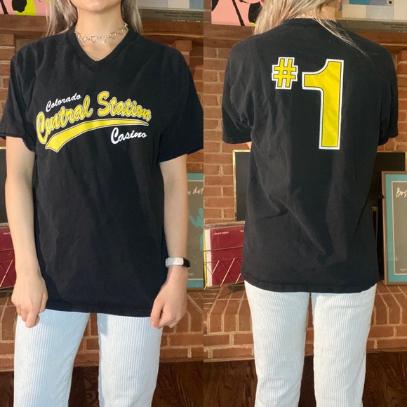 Vintage Tops - Vintage 90s Colorado Central Station Casino V-Neck USA Made Graphic Tee